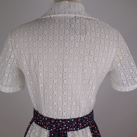 Vintage Patchwork Quilt Maxi Boho Hippie White Eyelet Cottage Core Prairie Dress - Picture 7 of 8